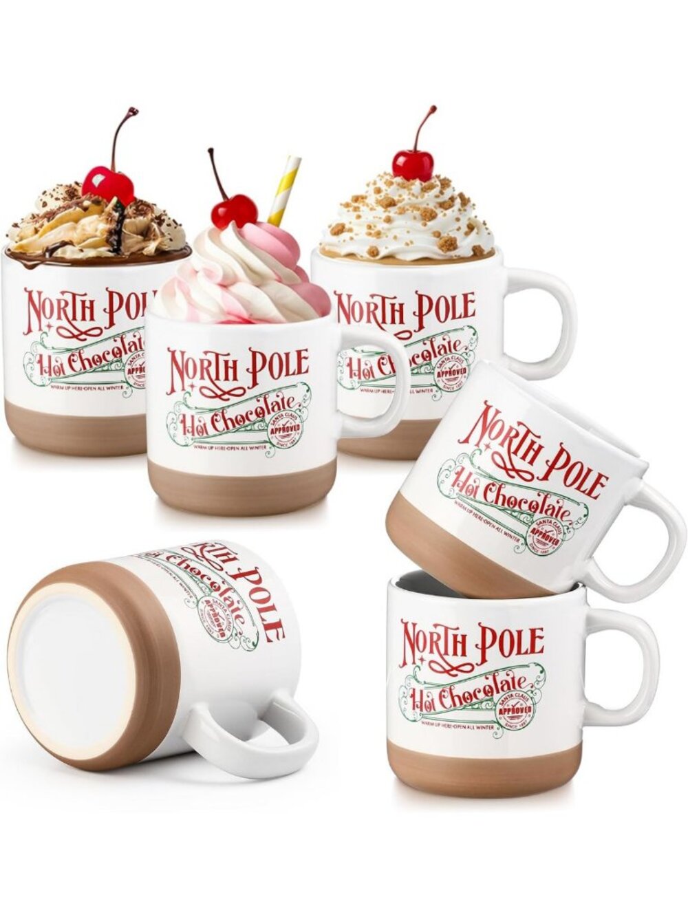 6 Pcs Christmas North Pole Hot Cocoa Mugs Set - Festive Holiday Drinkware